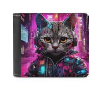 sinyumoney Cat in Neon City 3D Print Clutch Purse Safe Protection Card Slots Note Section Soft Convenient Wallets for Boys Girls 11.7cm*9.5cm