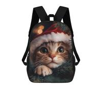sinyumoney Cat in Santa Hat Children's School Backpack 3D Printed for Kids Travel Rucksacks Book Bags for Boys Elementary School Students 17inch