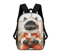 sinyumoney Cat in Santa Suit Reading School Backpack Daypacks Business Backpack Water Resistant Bookbag for Campus Outdoor Travel Sports 17inch