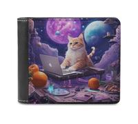 sinyumoney Cat in Space with Laptop 3D Print PU Leather Wallet Multiple Slots Banknote Compartments Soft Convenient Wallets Gifts 11.7cm*9.5cm