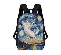sinyumoney Cat in Starry Night Landscape Kids School Backpack School Bag 3D Printed School Bag for Boys Elementary And Middle School Students 17inch