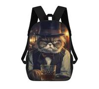 sinyumoney Cat in Top Hat with Whiskey School Backpack for Girls Backpack Water Repellent Casual Daypack Lightweight Rucksack Boy Girl School Backpack 17inch