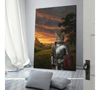 sinyumoney Cat Knight in Shining Armor Art Work for Home Walls for Rustic Bath Decor Canvas Art 16x24inch(40x60cm)