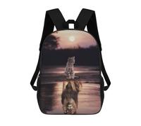 sinyumoney Cat Mirroring Lion's Majesty Kids School Backpack School Bag 3D Printed School Bag for Boys Elementary And Middle School Students 17inch