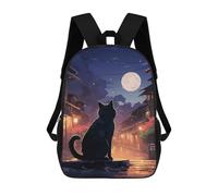 sinyumoney Cat Moon Japanese Backpack School Work Laptop Backpack Rucksack Bag for Men, Women & Teenage Boys 17inch