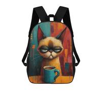 sinyumoney Cat Morning Coffee Kids' Backpack 3D Printing School Bag Boys Cool Daypacks Casual Knapsack Fun Back Bag for Kids And Teenager 17inch