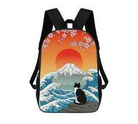 sinyumoney Cat, Mount Fuji, And Cherry Blossoms Backpacks Kids Student Schoolbag,3D Printed Backpacks,Elementary And Middle School Students Backpacks for Boys Girls 17inch