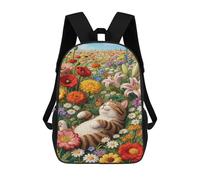 sinyumoney Cat Nap in Flower Field Children's 17 Inch School Backpack 3D Printed Casual Daypacks for Kids Travel Rucksacks Book Bags Kids School Bag