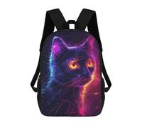 sinyumoney Cat Neon Animal Kids School Backpack School Bag 3D Printed School Bag for Boys Elementary And Middle School Students 17inch
