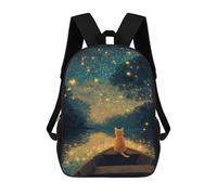 sinyumoney Cat on Boat, Fireflies Sky Backpacks, Kids Backpack Student School Bag 3D Printed Travel Backpacks Fashion Accessory Backpack Children Waterproof School Bags 17inch