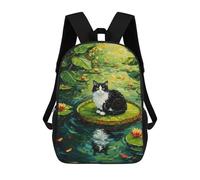 sinyumoney Cat on Lily Pad Painting Children's School Backpack 3D Printed for Kids Travel Rucksacks Book Bags Kids School Bag 17inch
