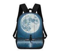 sinyumoney Cat on Swing Under Moonlight Rucksacks 3D Printed Children Backpacks Fashion Casual Daypack Cute Travel Bags Outdoor Casual Daypack for Boy And Girl 17inch