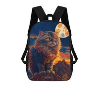 sinyumoney Cat Persian And Moon School Bag Backpack Teen Schoolbag 3D Printing Adjustable Schoolbag Fashion Pocket Bag for Kids Boys Girls Students And Teenagers Fans 17inch