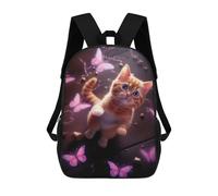 sinyumoney Cat Pink Butterflies Backpack School Bag Lightweight Schoolbag Dayback Bookbag College for Girl, Teen Girls 17inch