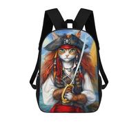 sinyumoney Cat Pirate Captain Illustration School Backpack 3D Printed Children's 17inch Backpacks Bag Bookbag for Kids Boy Girl Book Bags Kids School Bag Travel Rucksacks