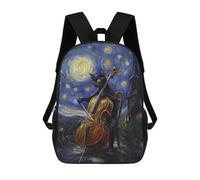 sinyumoney Cat Playing Cello Under Starry Night Rucksacks 3D Printed Children 17inch Backpacks Fashion Casual Daypack Travel Bags Outdoor Casual Daypack for Boy And Girl