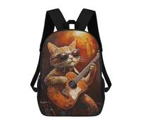 sinyumoney Cat Playing Guitar Painting Backpacks 3D Printed 17inch Kids School Backpack Outdoor Casual Daypack Casual Travel Bags for Middle School Students