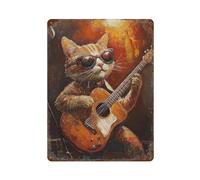 sinyumoney Cat Playing Guitar Painting Metal Wall Plaque Vintage Man Cave Wall Decor for Inside Metal Signs Farmhouse Indoor Outdoor Poster 15.7"x11.8"