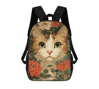 sinyumoney Cat Portrait with Floral Background School Bags Secondary Causal Travel High School Bags for School/Work/Travel 17inch