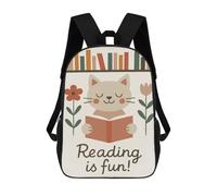 sinyumoney Cat Reading Book Illustration School Bags Work Laptop Backpack Rucksack Bag- Perfect for Travel, Work And Daily Use 17inch