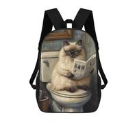 sinyumoney Cat Reading Newspaper on Toilet-3 Rucksacks 3D Printed Children 17inch Backpacks Fashion Casual Daypack Travel Bags Outdoor Casual Daypack for Boy And Girl