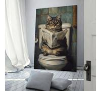 sinyumoney Cat Reading Newspaper on Toilet-6 Custom Canvas Prints for Living Room Kitchen Home Decorations Wall Art Canvas 24x36inch(60x90cm)