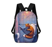 sinyumoney Cat Reading on Bathroom 3D Printed School Backpack Casual Children's Backpacks 3D Printed School Bag for Boys Elementary And Middle 17inch