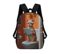 sinyumoney Cat Reading on Toilet Funny Rucksack Lightweight Casual Daypack School Backpacks for Campus Outdoor Travel Sports 17inch