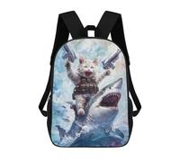 sinyumoney Cat Riding Shark 3D Printed Children's School Backpack for Kids High Capacity Travel Rucksacks Book Bags Kids School Bag Back Pack 17inch