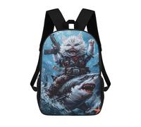 sinyumoney Cat Riding Shark Backpack School Bag Travel College Rucksack Backpacks for Camping Outdoor Adventures And Daily Travel 17inch