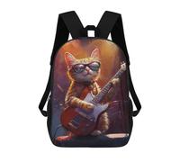 sinyumoney Cat Rock Star Guitar Backpack School Bag Lightweight Casual Daypack School Backpacks for Teenage Girls Boys Women Men 17inch