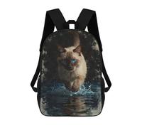 sinyumoney Cat Running Through Water School Bags High Secondary School Bags Casual Backpack for Camping Outdoor Adventures And Daily Travel 17inch
