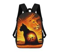 sinyumoney Cat Silhouette Lion Sunset School Bag Bookbag 3D Printed Children's Backpacks for Kids Boy Girl Book Bags Kids School Bag Travel Rucksacks 17inch