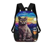 sinyumoney Cat Sit Down And 1 Glass Backpack 3D Printed Children's School Backpack for Kids High Capacity Travel Rucksacks Book Bags Kids School Bag Back Pack 17inch