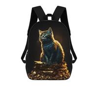 sinyumoney Cat Sitting on Pile Gold Backpacks 3D Printed 17inch Kids School Backpack Outdoor Casual Daypack Casual Travel Bags for Middle School Students