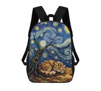 sinyumoney Cat Sleeping Under Starry Night Painting 17 Inch Kids Backpack Fashion Fun Backpack Book Bag for Boys And Teenager 3D Printed for Boys