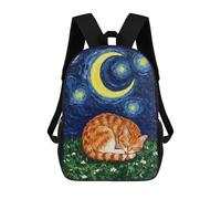 sinyumoney Cat Sleeping Under Starry Night Sky School Bags High Secondary School Bags Casual Backpack for Campus Outdoor Travel Sports 17inch