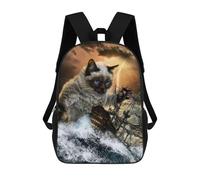 sinyumoney Cat Storms The Seas School Bags Daypacks Business Backpack Water Resistant Bookbag for Men, Women & Teenage Boys 17inch