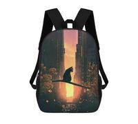 sinyumoney Cat, Sunset And City School Backpack Large Water Resistant Laptop Backpack for Teenage Girls Boys Women Men 17inch