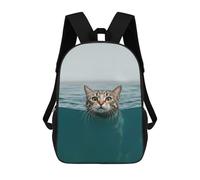 sinyumoney Cat Swimming in Water 3D Printed School Backpack Casual Children's Backpacks 3D Printed School Bag for Boys Elementary And Middle 17inch