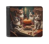 sinyumoney Cat Thanksgiving Feast 3D Print Men's Wallet Bills Credit Cards Leather RFID Banknote Compartments Leather Wallet 11.7cm*9.5cm
