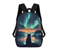 sinyumoney Cat Under Aurora Borealis Northern Lights School Bag Bookbag 3D Printed Children's Backpacks for Kids Boy Girl Book Bags Kids School Bag Travel Rucksacks 17inch