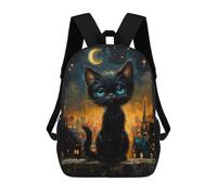 sinyumoney Cat Under Moonlight School Backpack Water Resistant Computer Rucksack- Perfect for Travel, Work And Daily Use 17inch