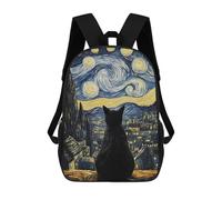 sinyumoney Cat Under Starry Night Landscape School Bags Daypacks Business Backpack Water Resistant Bookbag for School/Work/Travel 17inch