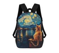 sinyumoney Cat Under Starry Night School Bags Daypacks Business Backpack Water Resistant Bookbag for School/Work/Travel 17inch