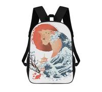 sinyumoney Cat Wave Japanese Backpack School Secondary Causal Travel High School Bags for Boys/Girls/Teenagers 17inch