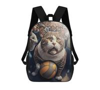 sinyumoney Cat with Basketball in Crowd 3D Printed Children's School Backpack for Kids High Capacity Travel Rucksacks Book Bags Kids School Bag Back Pack 17inch