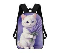 sinyumoney Cat with Lavender Bouquet Backpacks Kids School Backpack School Bag 3D Printed School Bag for Boys Elementary And Middle School Students 17inch