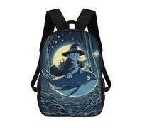 sinyumoney Cat Wizard Riding Whale in Forest Children's Backpack, 3D Printed School Backpack, Backpack for Boys Girls, Adjustable School Bag for Primary School 17inch