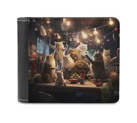sinyumoney Cats at The Party 3D Print PU Leather Men's Wallet Card Slots Coin Soft Convenient Purse Craftsmanship Gifts 11.7cm*9.5cm